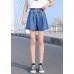 Italian Light Blue Elastic Waist drawstring Pockets Cotton Pleated Short Pants Summer