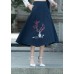 Women navy Cotton embroidery clothes Indian Sewing A line skirts oversized Summer skirt