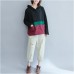 black patchwork chunky cotton coats plus size casual hooded outwear