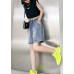 Women's loose straight denim blue shorts large size thin section rivet hole five-point pants